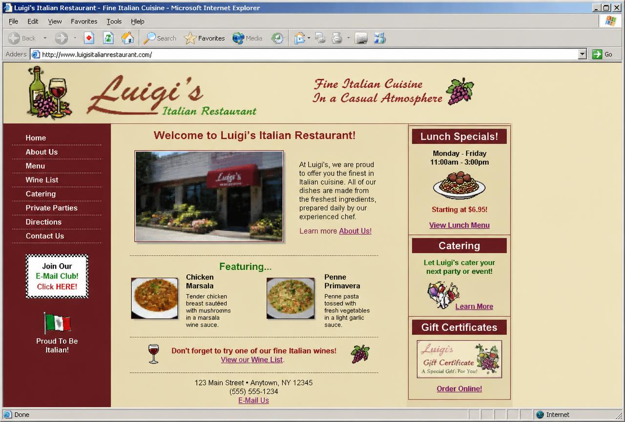Dated restaurant website design